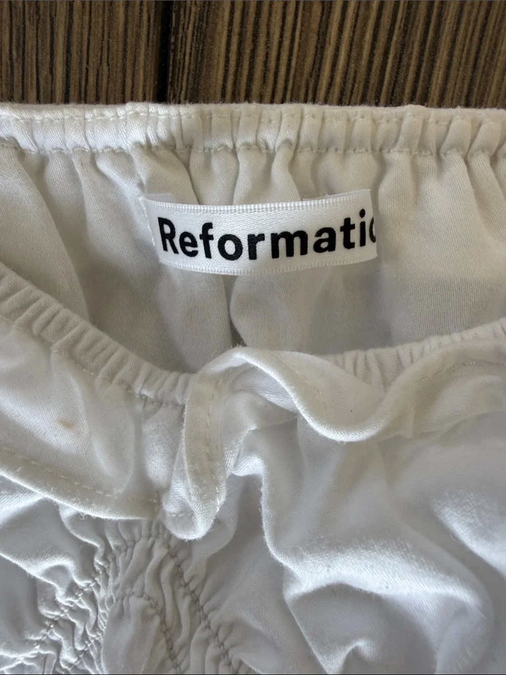 REFORMATION WHITE RUCHED PUFF SLEEVE TOP SIZE S